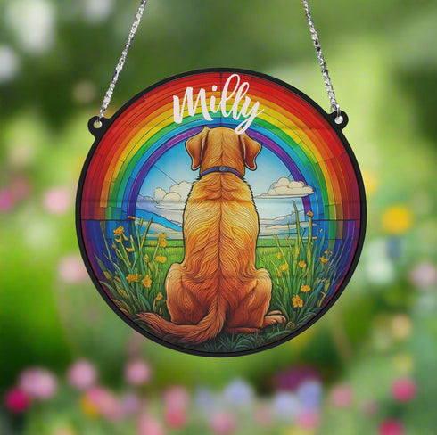 Labrador Yellow Rainbow Bridge Personalised Stained Glass Effect Suncatcher
